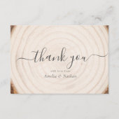 Rustieke boomring houten script kalligrafie bruilo bedankkaart (Voorkant)