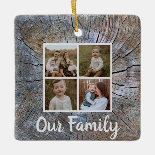 Rustieke boomring verontruste houtnerf rustieke bo keramisch ornament (Voorkant)