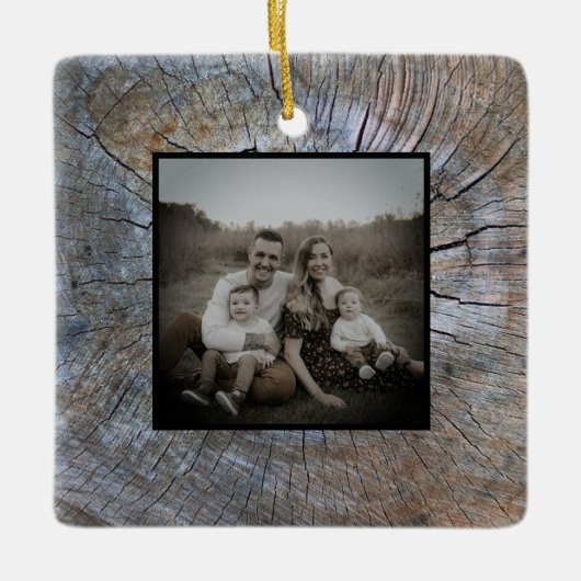 Rustieke boomring verontruste houtnerf rustieke bo keramisch ornament (Voorkant)