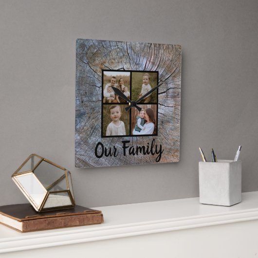 Rustieke boomring verontruste houtnerf rustieke bo vierkante klok (Kantoor)