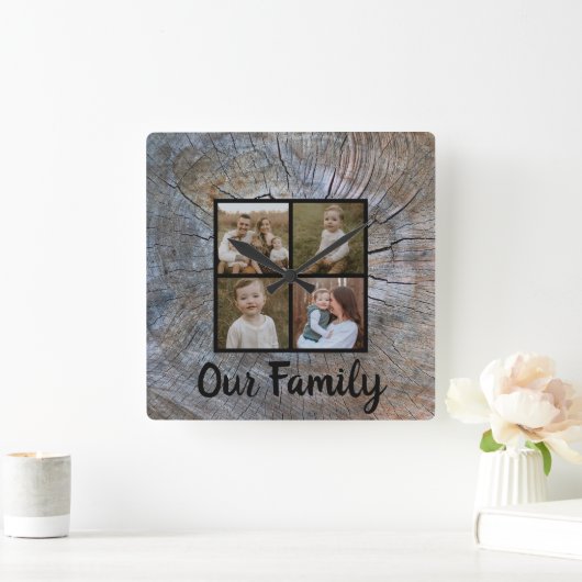 Rustieke boomring verontruste houtnerf rustieke bo vierkante klok (Huis)