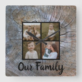 Rustieke boomring verontruste houtnerf rustieke bo vierkante klok (Voorkant)