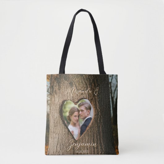 Rustieke boomschors Hart Foto Wedding Party Gift Tote Bag (Voorkant)