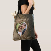 Rustieke boomschors Hart Foto Wedding Party Gift Tote Bag (Dichtbij)