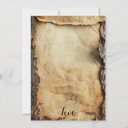 Rustieke boomschors perkament papier bruiloft kaart (Achterkant)