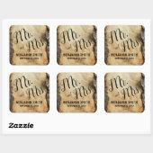 Rustieke boomschors  perkament trouwgunst vierkante sticker (Vel)