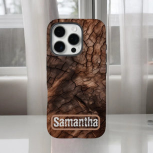 Rustieke boomschors textuur gepersonaliseerd iPhone 16 pro hoesje