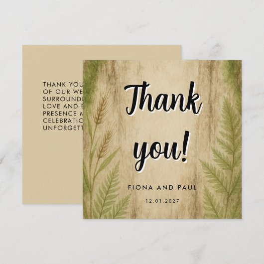 Rustieke Boomstam en Mos Bos Bedankkaart (Voorkant / Achterkant)