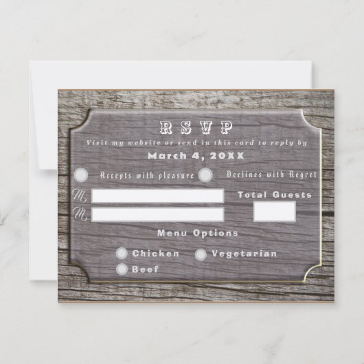 Rustieke boomstructuur  RSVP kaartje (Achterkant)