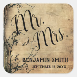 Rustieke boomtak  bruin bruiloft gunst vierkante sticker