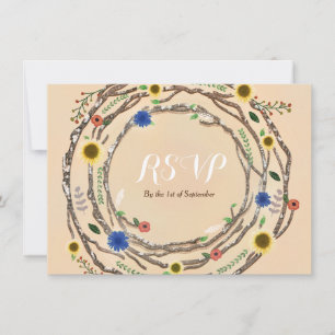 Rustieke Boomtakken Bloem Vintage RSVP Kaart