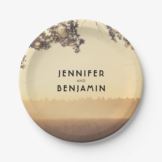 Rustieke boomtakken en String Lights Papieren Bordje (Voorkant)