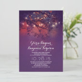 Rustieke boomtakken paarse string lichten bruiloft kaart (Staand voorkant)