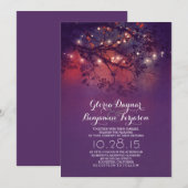 Rustieke boomtakken paarse string lichten bruiloft kaart (Voorkant / Achterkant)