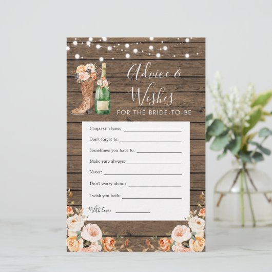 Rustieke Boots & Bubbly Advies & Wensen Kaart (Staand voorkant)