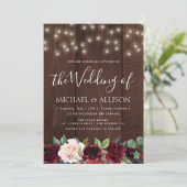 rustieke bordeaux bloemen bruiloft uitnodiging (Staand voorkant)
