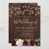 rustieke bordeaux bloemen bruiloft uitnodiging (Voorkant / Achterkant)
