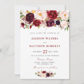 rustieke bordeaux bloemen bruiloft uitnodiging (Voorkant)