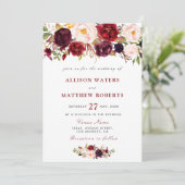 rustieke bordeaux bloemen bruiloft uitnodiging (Staand voorkant)