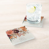 Rustieke bordeaux bloemrijke herfst bruidsdouche glazen onderzetter (Schuin)