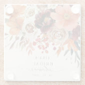 Rustieke bordeaux bloemrijke herfst bruidsdouche glazen onderzetter (Achterkant)