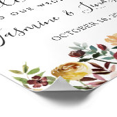 Rustieke bordeaux bloemrijke herfst bruiloft welko poster (Hoek)