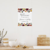 Rustieke bordeaux bloemrijke herfst bruiloft welko poster (Keuken)