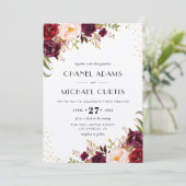 rustieke bordeaux huwelijksuitnodiging kaart (Staand voorkant)