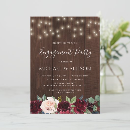 rustieke bordeaux verlovingsfeest uitnodiging (Staand voorkant)