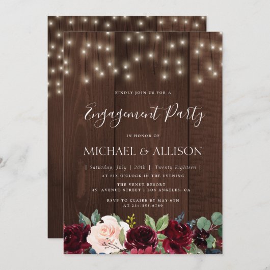 rustieke bordeaux verlovingsfeest uitnodiging (Voorkant / Achterkant)