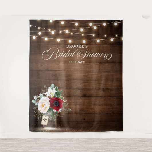 Rustieke bordeauxkleurige bloempot bruiloftsshower wandkleed (Voorkant)