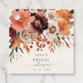 Rustieke bordeauxkleurige bloemrijke herfst bruids bedankjes labels (Voorkant)