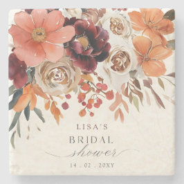 Rustieke bordeauxkleurige bloemrijke herfst bruids stenen onderzetter