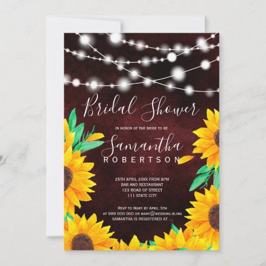 Rustieke bordeauxlichten zonnebloemen vrijgezellen kaart (Voorkant)