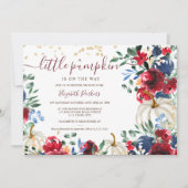 Rustieke bordeauxrode bloemenkleuren pompoen herfs kaart (Voorkant)