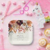 Rustieke bordeauxrode bloemrijke herfst bruidsdouc papieren bordje (Feest)