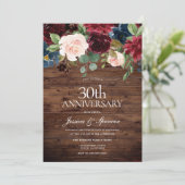 Rustieke bordeauxrode wijn 30ste huwelijksverjaard kaart (Staand voorkant)