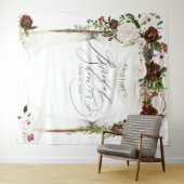 Rustieke bordeauxroze roos bloemige bruidsdouche wandkleed (In Situ (horizontaal))