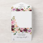 Rustieke bordeauxroze waterverf bloemen & gouden d all in one uitnodiging (Buitenkant)