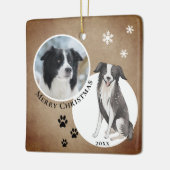 Rustieke Border Collie Tekening Pauw Vrolijk Kerst Keramisch Ornament (Links)