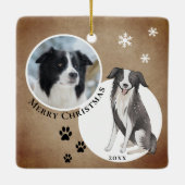 Rustieke Border Collie Tekening Pauw Vrolijk Kerst Keramisch Ornament (Achterkant)