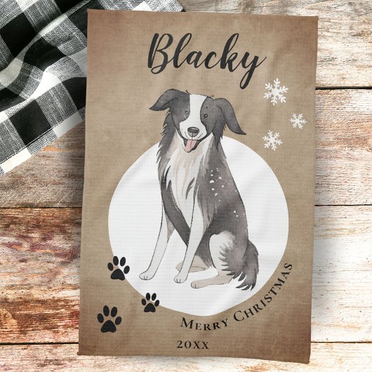Rustieke Border Collie Tekening Pauw Vrolijk Kerst Theedoek