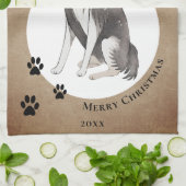 Rustieke Border Collie Tekening Pauw Vrolijk Kerst Theedoek (Gevouwen)