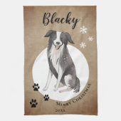 Rustieke Border Collie Tekening Pauw Vrolijk Kerst Theedoek (Verticaal)