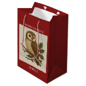 Rustieke borduurwerk kerstoil met Holly Medium Cadeauzakje (Voorkant Gekanteld)