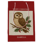 Rustieke borduurwerk kerstoil met Holly Medium Cadeauzakje (Voorkant)