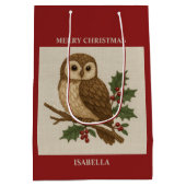 Rustieke borduurwerk kerstoil met Holly Medium Cadeauzakje (Achterkant)