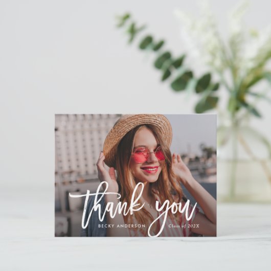 Rustieke borstel belettering afstuderen Dank u Briefkaart (Staand voorkant)