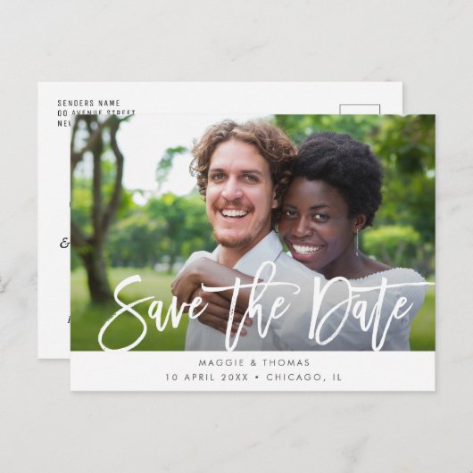 Rustieke borstel belettering bruiloft Sla de datum Briefkaart (Voorkant / Achterkant)