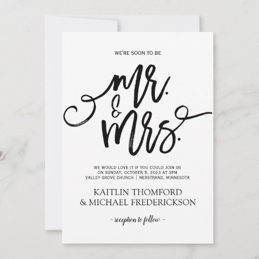 Rustieke borstel kalligrafie uitnodiging | Zwart (Voorkant)